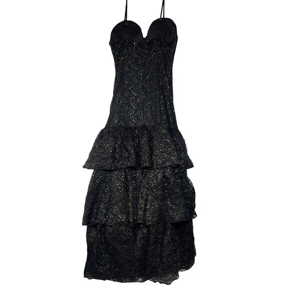 Faeriesty Tiered Lace Tulle Gown XL Black Rainbow Sparkle Fairy Whimsy Goth Prom - Picture 2 of 15